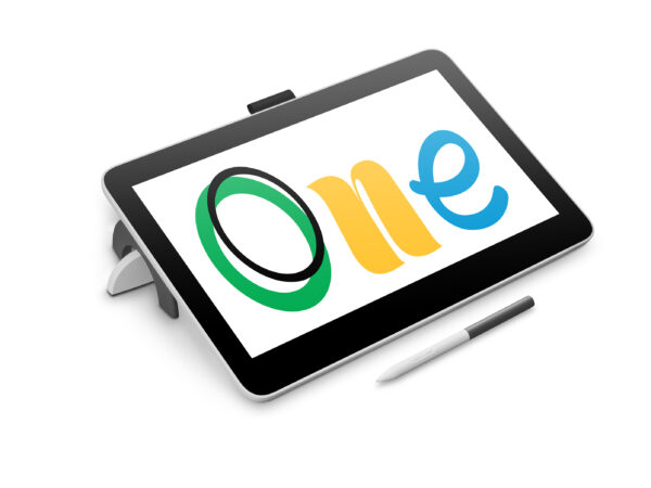 Wacom One 13 touch_3quarter left view with stand_with pen below