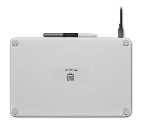 Wacom One 13 touch_Back view_With pen in holder_with cable