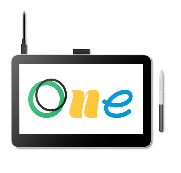 Wacom One 13 touch_Overhead view_with pen on the right_with one cable